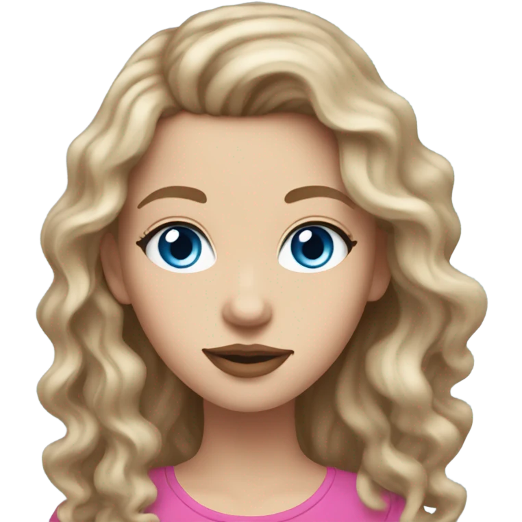 White girl with long, brown, wavy hair and blue eyes and pink lips  emoji