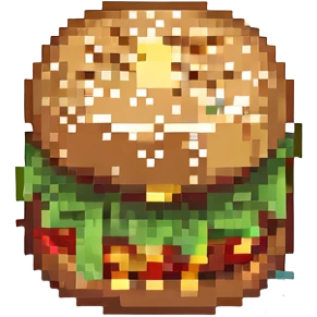 burger with visible patty and lettuce, pixel art, emoji emoji