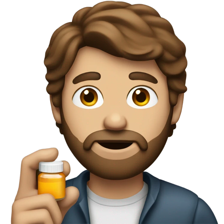 Brown hair guy with beard taking a pill emoji