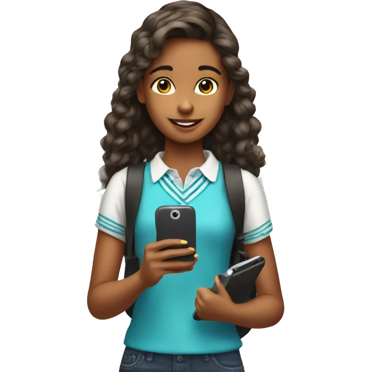 preppy preteen girl with cellphone emoji