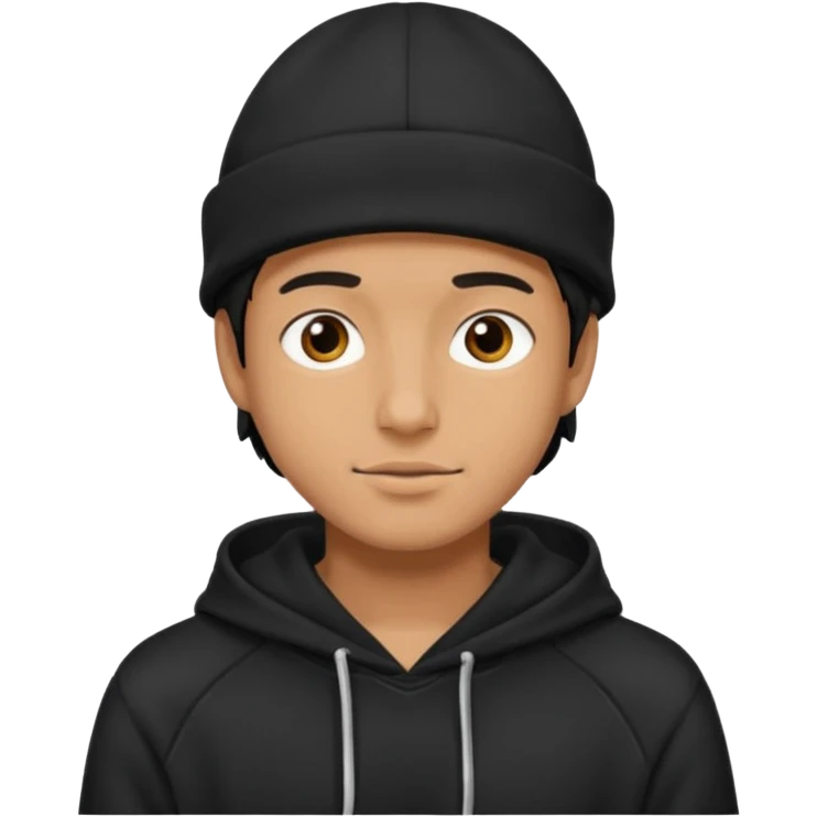 Guy wearing a black hoodie and a black hat emoji