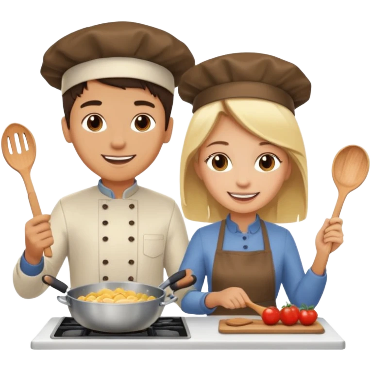 create a brunette boy and a blonde girl cooking emoji  emoji