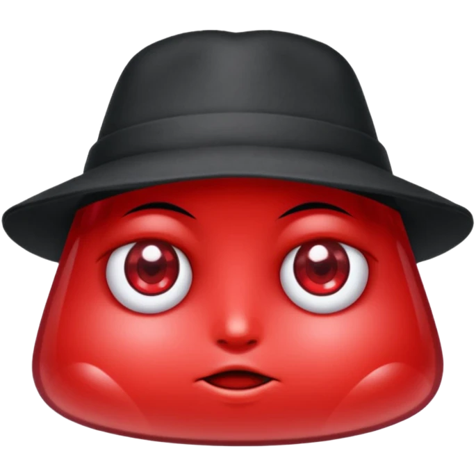 A single red crystal gemstone character wearing hat,  no mouth no face. two eyes emoji