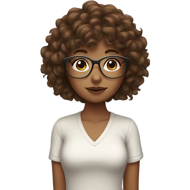 Girl with brown curly hair and bangs with glasses emoji