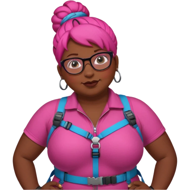 climber fat woman with dark pink bun hair and glassess emoji