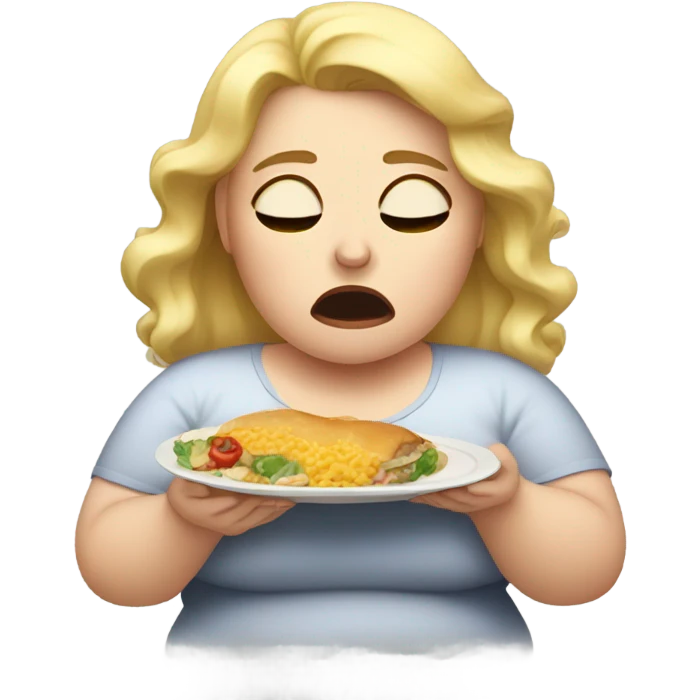 overweight blondie woman crying plate food emoji