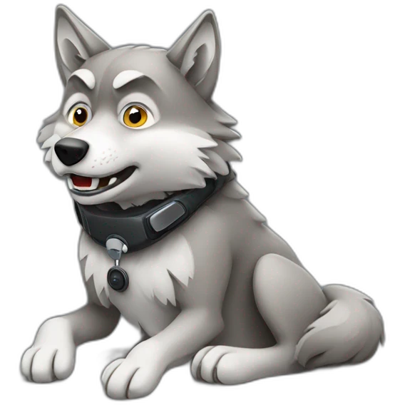 wolf sitting on phone emoji