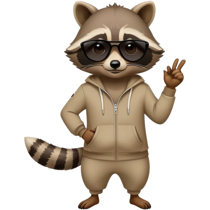 friendly anthropomorphised raccoon in a Sopranos-style mafia tracksuit, wearing dark sunglasses, confident pose emoji