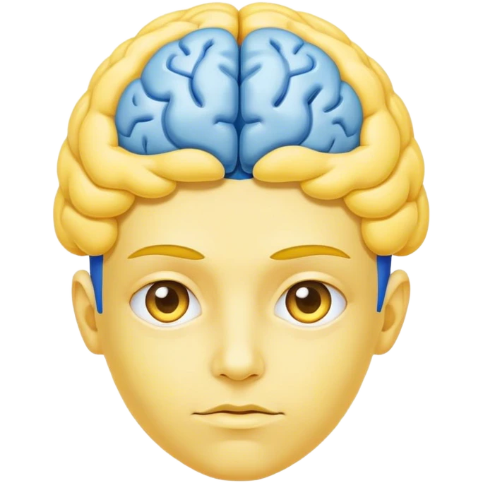 Adult person face emoji with a blue brain for hair and yellow skin emoji