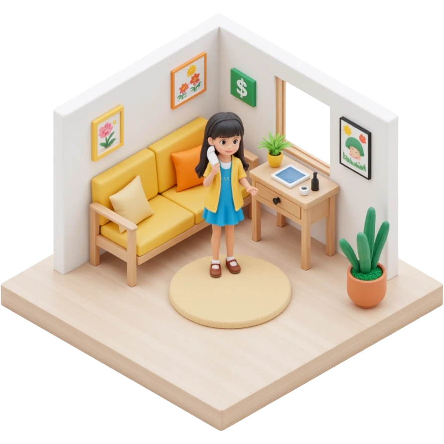 girl talking on telephone in her room emoji
