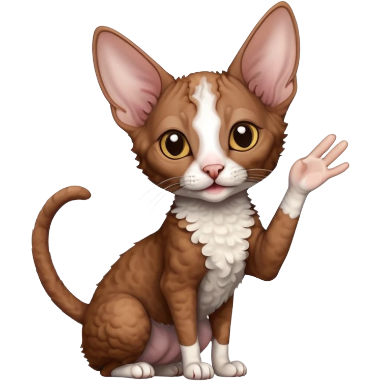 brown colored cornish rex cat waving emoji