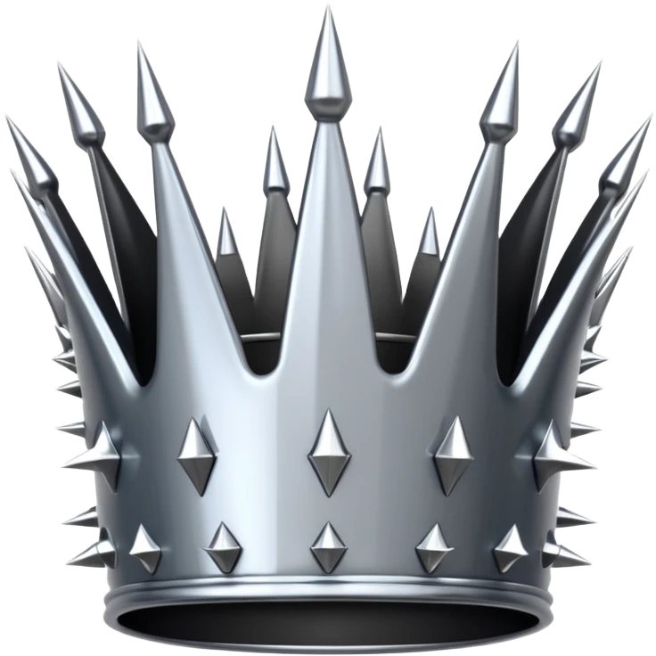 A spiked crown emoji made of silver chrome, sharp yet rounded metallic spikes, glossy reflections, aggressive luxury swag aesthetic, iOS emoji style, centered, clean white background emoji