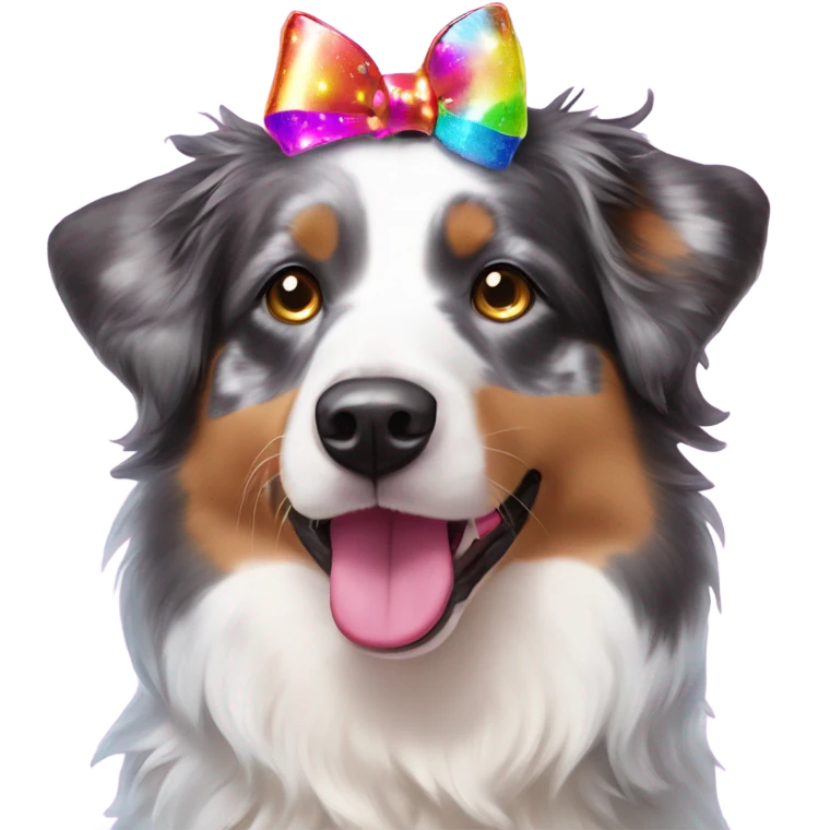Lisa frank glitter Australian shepherd with bows on head emoji