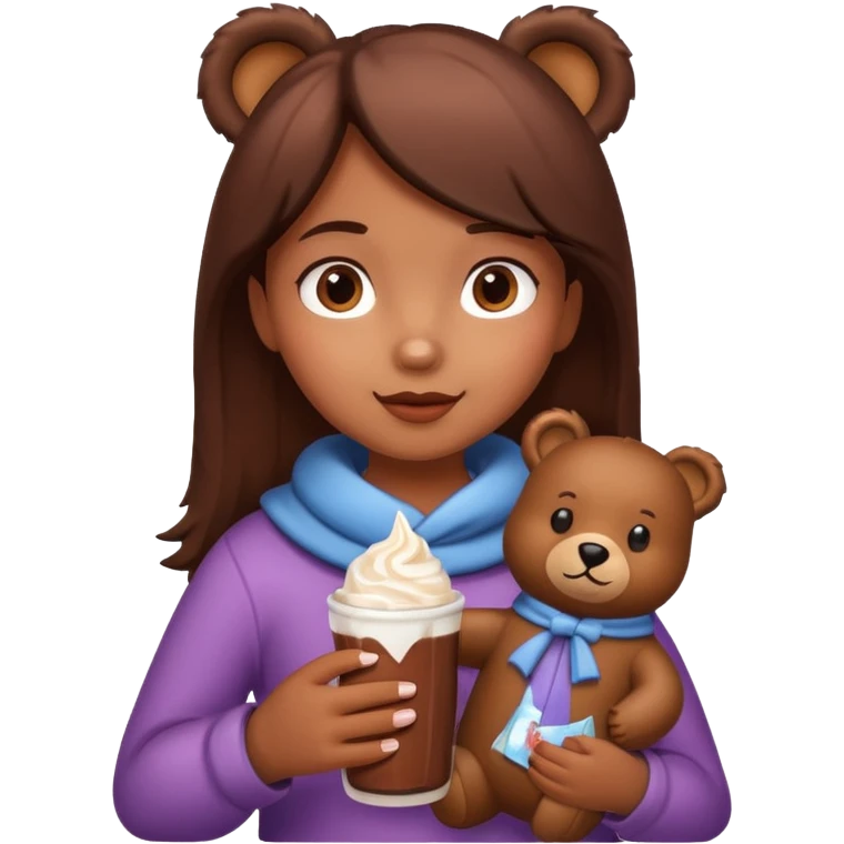 девушка с горячем шоколадом в бутылке в форме мишки emoji