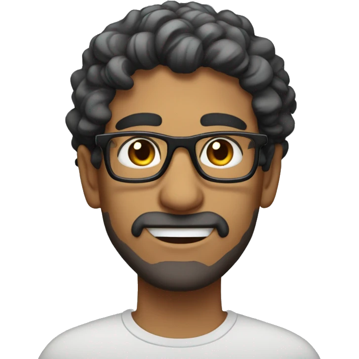 Middle eastern man with wavy hair and glasses and very short emoji