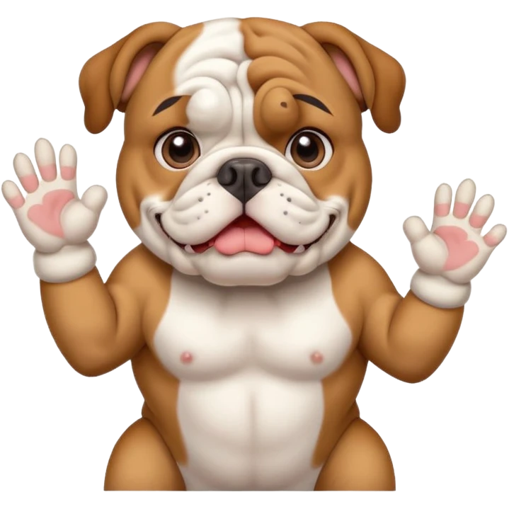 english bulldog offering help with friendly expression and raised paw emoji
