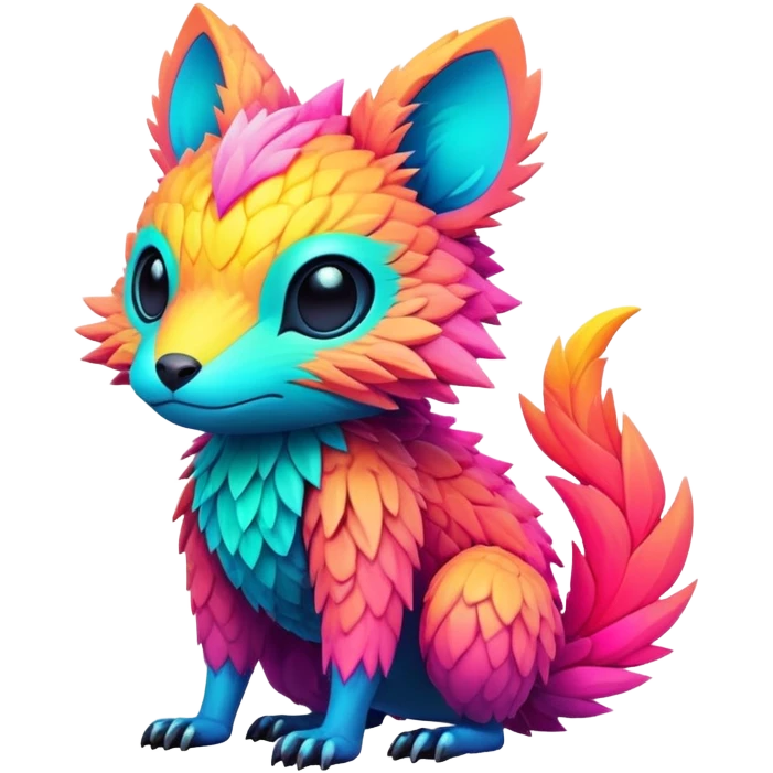 Tropical futuristic lush warm-colored modern neon-colored cyber-Fakémon-Trico-creature emoji