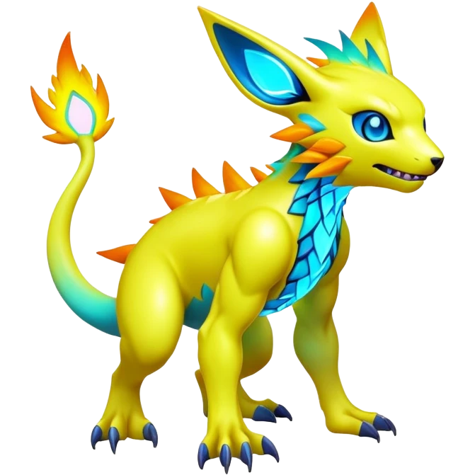 colorful neon-colored Fakémon-Digimon-Fionbri-Trico-creature (full body) emoji