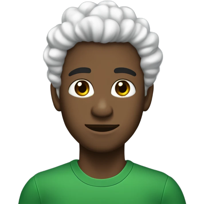 chico de pelo negro rizado, piel blanca y ojos verdes emoji