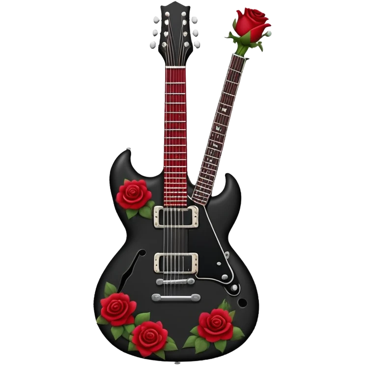black and maroon guitar with roses emoji