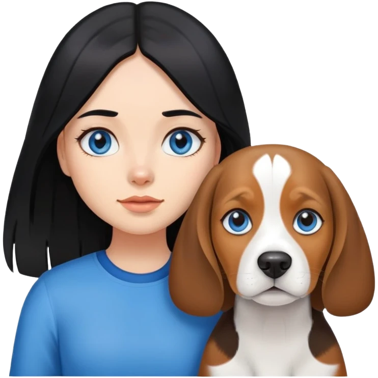 black hair girl with long hair blue eye beagle dog emoji