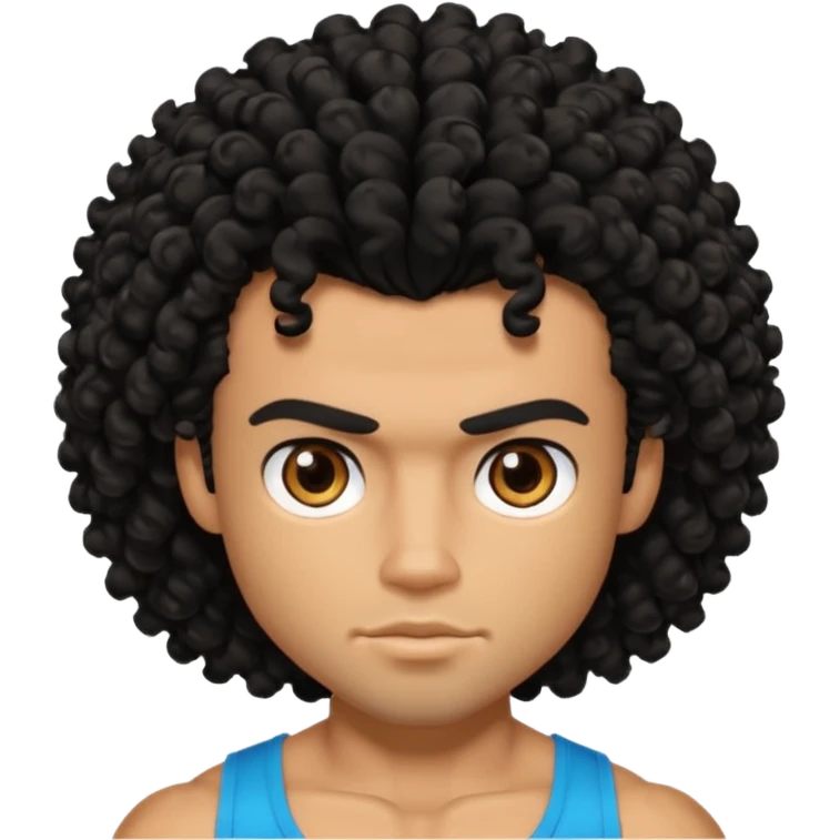 a pretty bratz guy with curly black hair with big muscles and shaggy hair  emoji