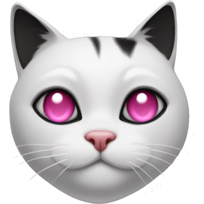 White and black cat with a pink nose and with clipped eat emoji