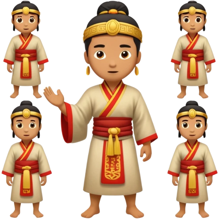 create an emoji set of a cartoonish full body character from china from 2000 BC doing 16 verbs or emotions emoji