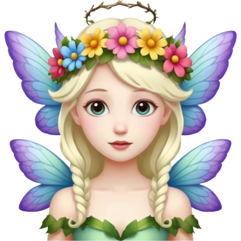 Fairy with wings flower crown on head emoji