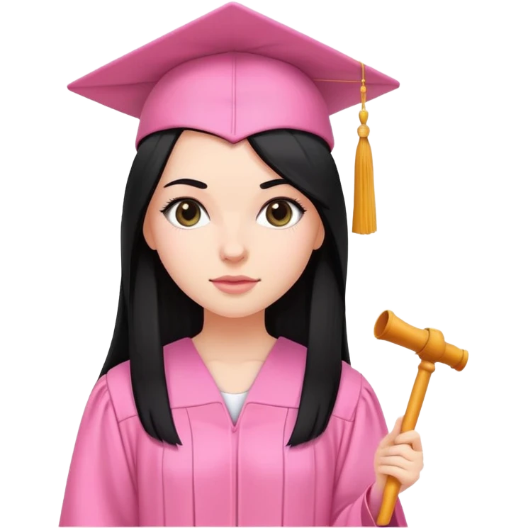 White girl with long straight black tine wearing pink graduation clothes emoji
