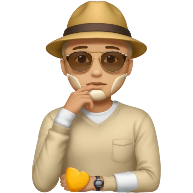 light skin man pensative, con la mano en el menton full body emoji