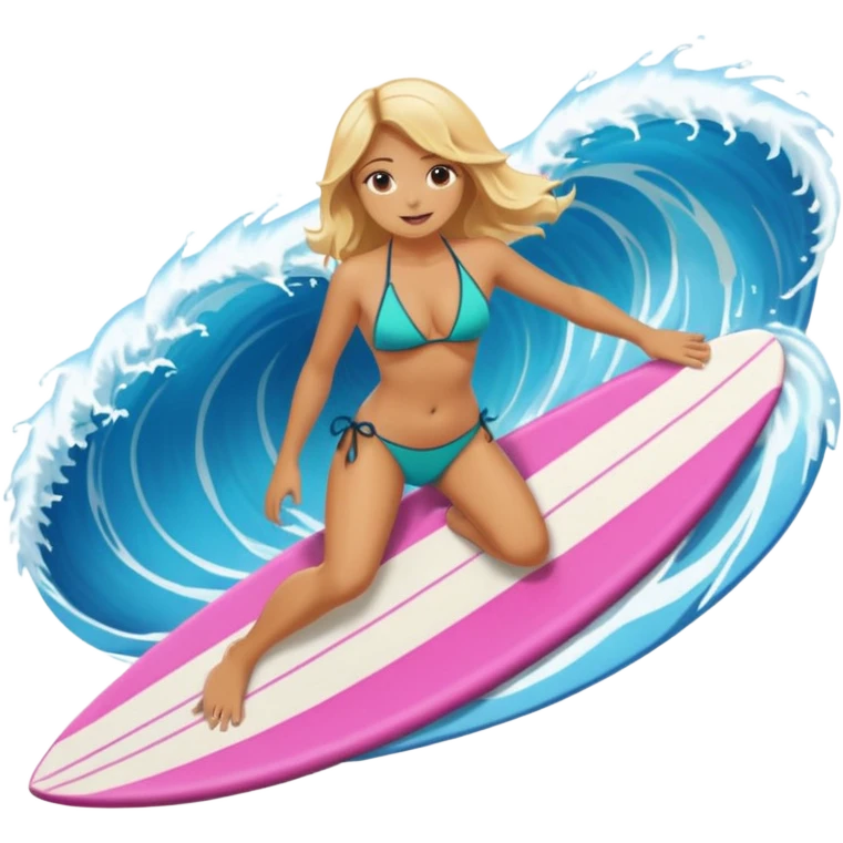 Blonde girl surfing with a bikini a barrel wave emoji