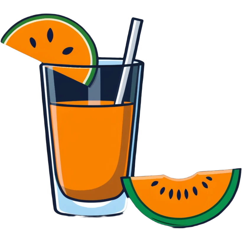 traditional carajillo coffee drink in a glass with a slice of cantaloupe melon beside it emoji