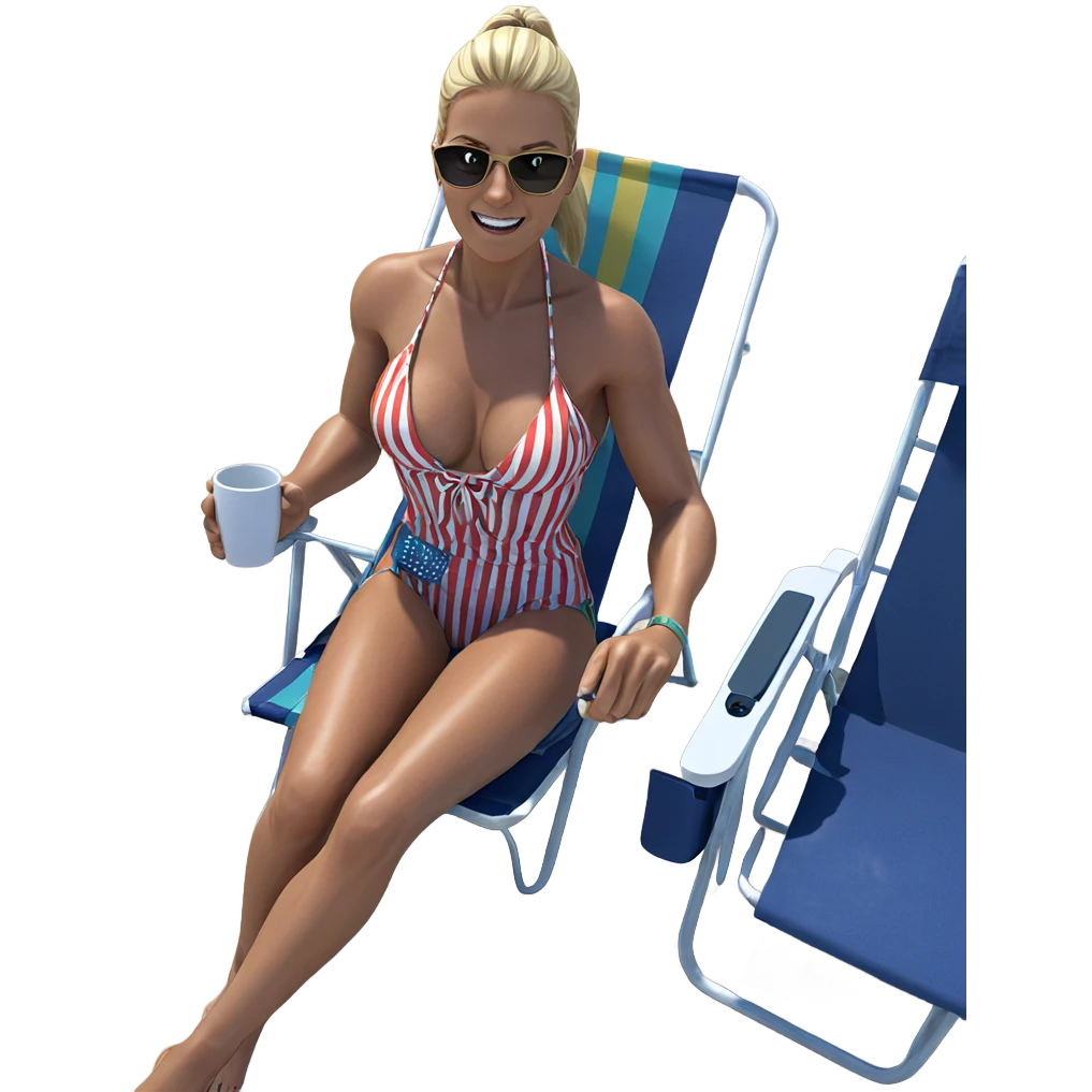blonde girl at beach chair emoji