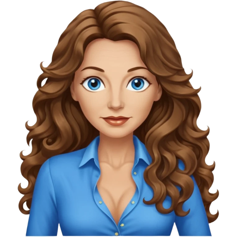 Extra Long wavy hair, brown hair, blue eyes Caucasian, age 50, sexy clothes, boobies emoji