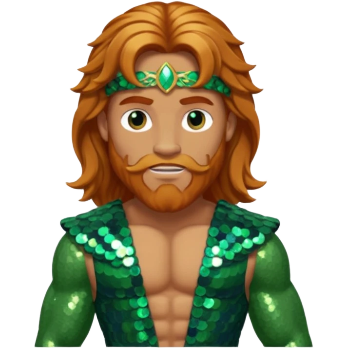 Hercules, God of Heroes from Gods and Goddesses with long reddish blonde hair, bronze and green sequin outfit emoji