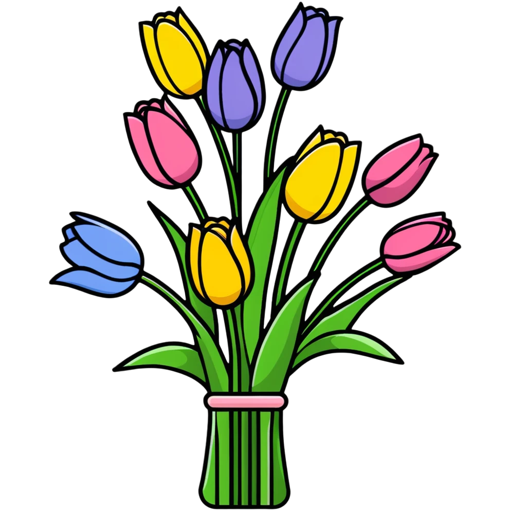 spring flower bouquet with colorful tulips and roses emoji