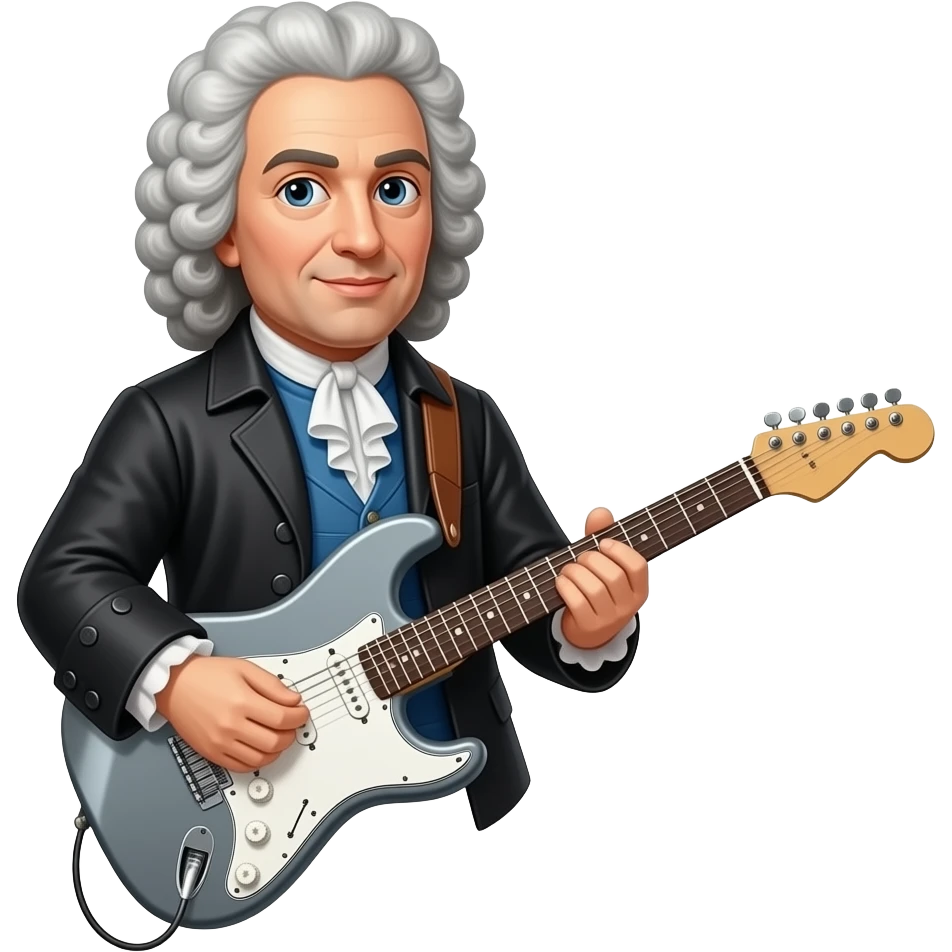 Johann sebastian bach with metal electric guitar emoji