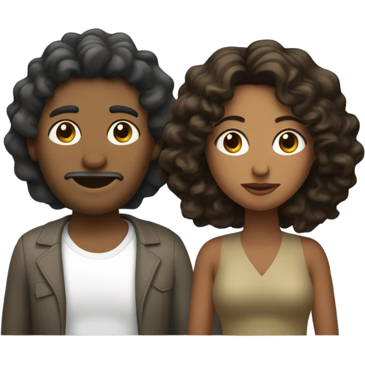 Mujer de pelo chino y cafe beso con hombre pelo negro emoji