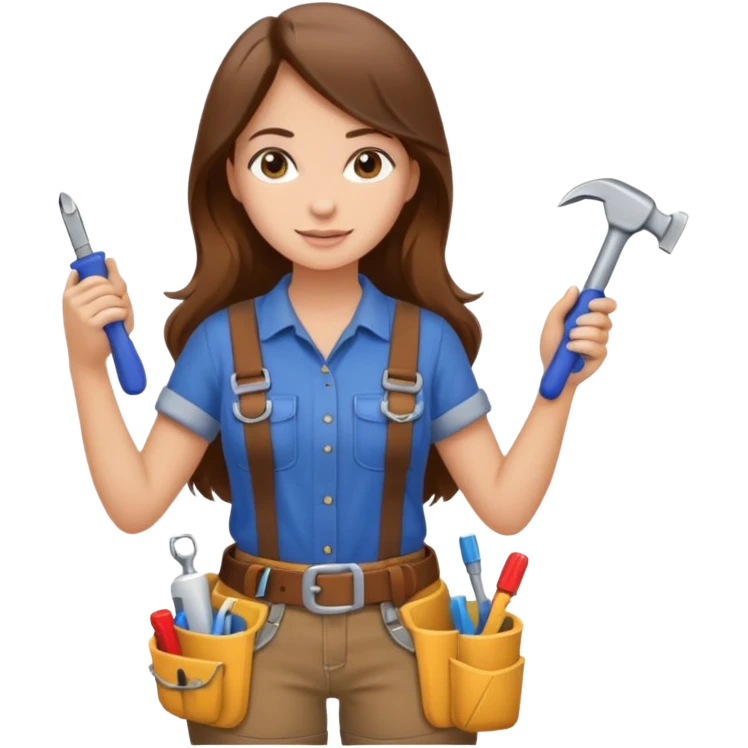 beautiful girl with long brown hair constructing new bathroom emoji