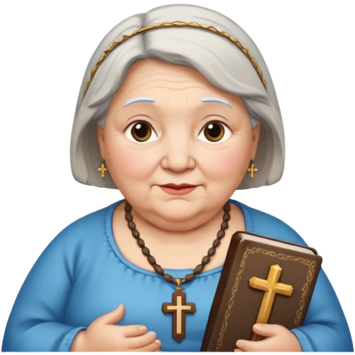 And old chubby lady with a bible and a cross necklace  emoji
