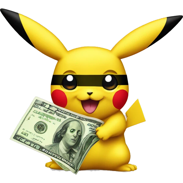 Pikachu with dollar sender toy emoji