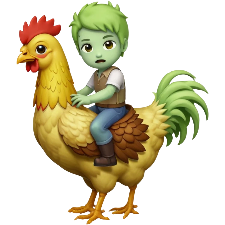 baby zombie riding a chicken, chicken jockey, inspired by Minecraft emoji