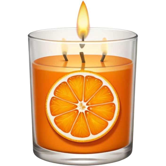 Citrus candle – orange wax in clear glass with slice of orange label emoji