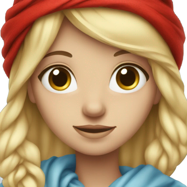 Blonde girl with blue eyes wearing a red scarf emoji