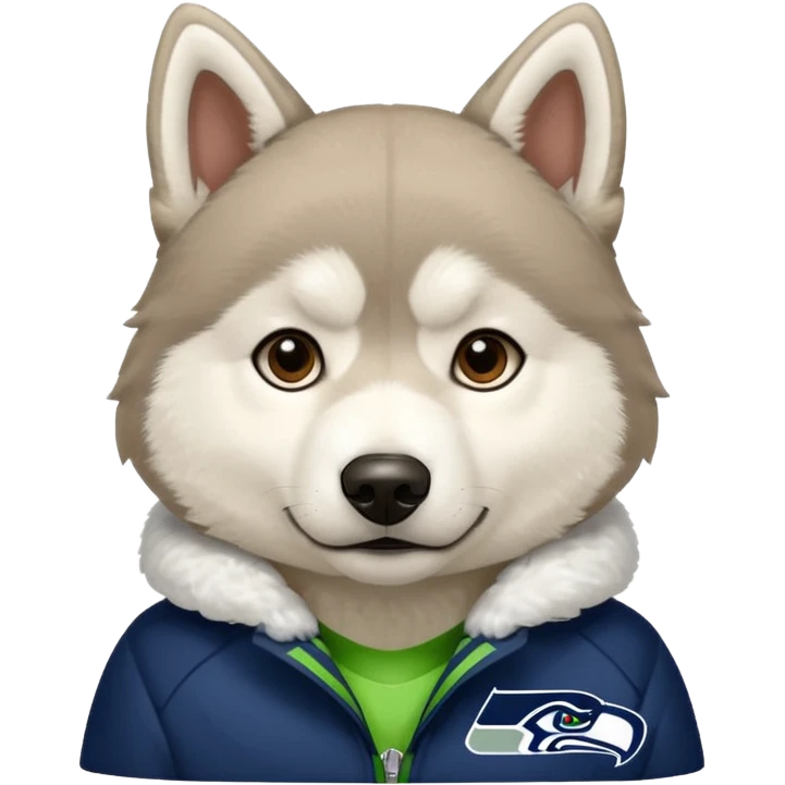 White  brown husky with Seattle Seahawks gear emoji