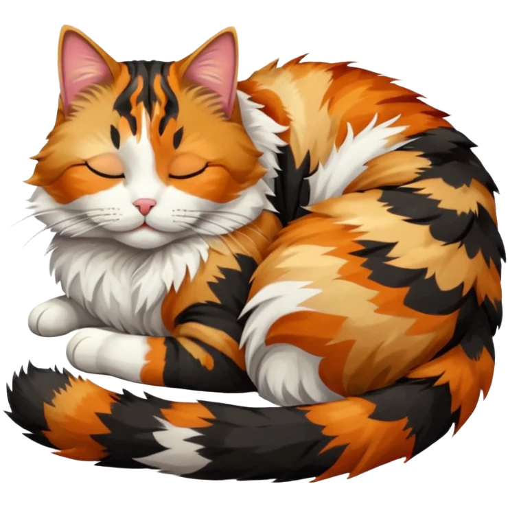 full body colourful light patched calico tabby cat sleeping emoji
