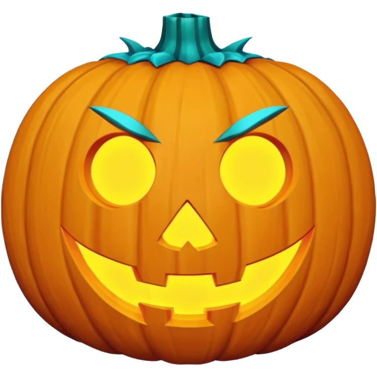 futuristic glowing jack-o-lantern emoji face, purple and cyan carved glow, dark background emoji