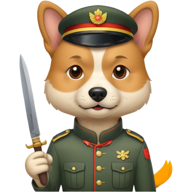 dog chinese soldider with small knife emoji