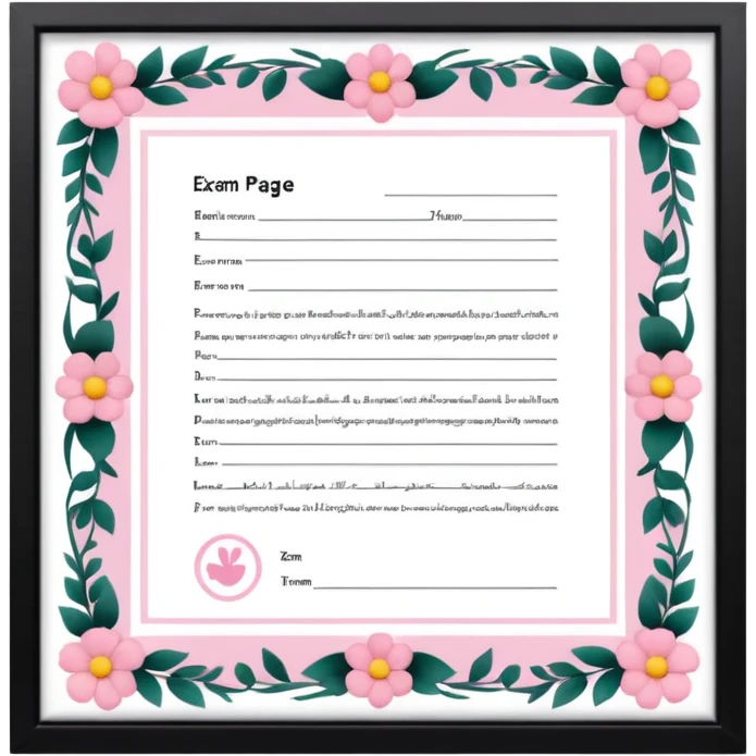 create an exam page make it aaesthetic and girly in pink  emoji